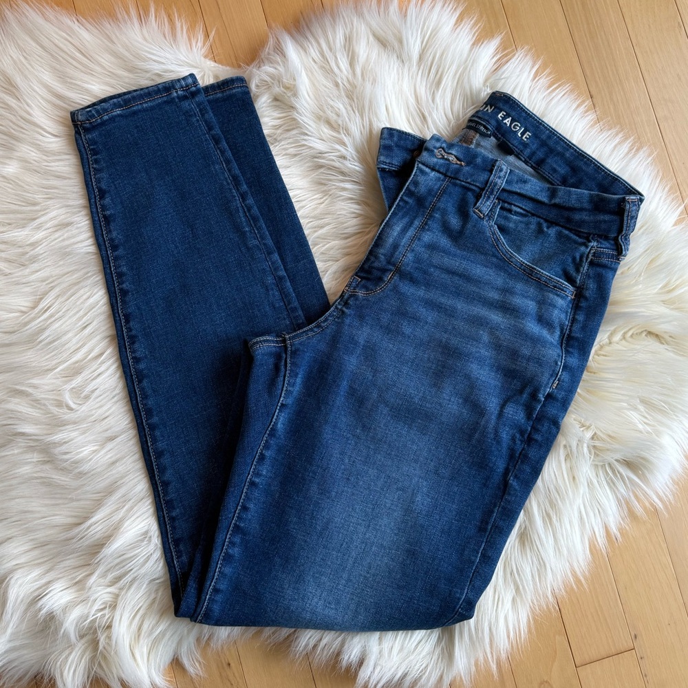 American Eagle Outfitters Dark Blue Skinny Jeans Cury High-Rise Jeggings,